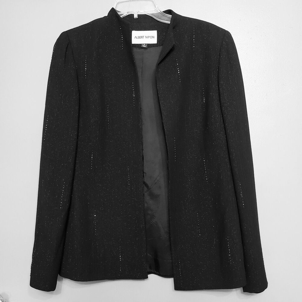 Albert Nipon Evening Jacket Blazer Womens Size 6 Black Formal Beaded Career